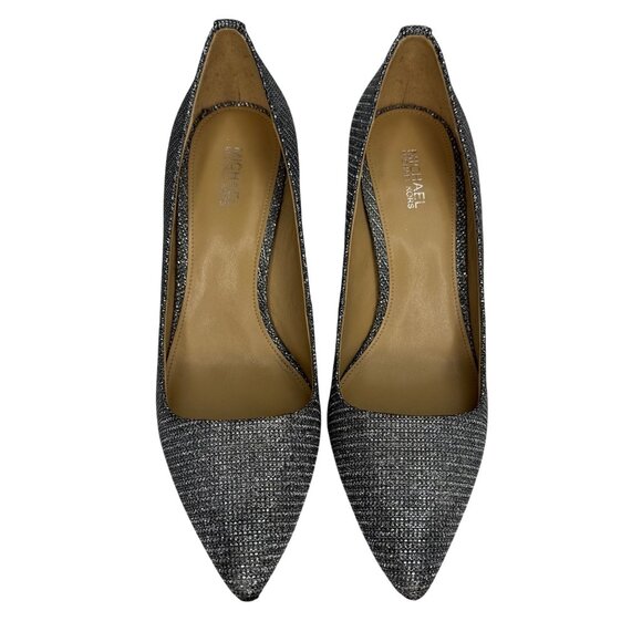 Michael Kors Silver Glitter Pointed-Toe High Heel Pumps Sz 7M Wedding Holiday - Picture 7 of 10